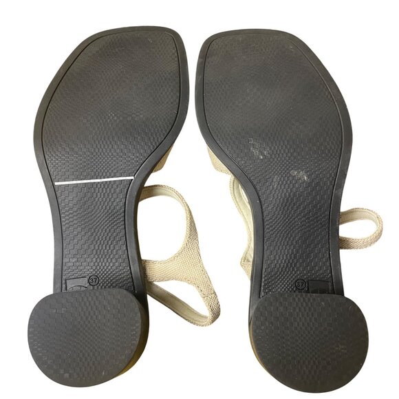 Camper Meda Heeled Sandal Tan Cream Sz 37 (EU) Fabric Adjustable Ankle Strap - Picture 7 of 8